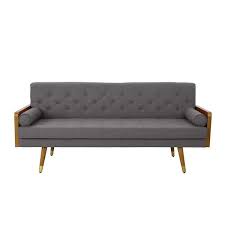 Noble House Orlando Mid Century Modern Tufted Fabric Sofa Gray