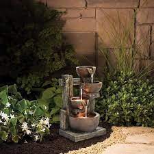 23 2 H Bowls And Fence Resin Outdoor Fountain With Led Lights