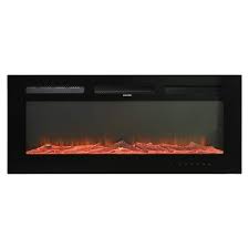 Black 36 In Wall Mounted Recessed Electric Fireplace With Logs And Crystals Remote 1500 750 Watt