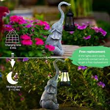 Elephant Statue With Solar Lantern Garden Statues Yard Decor Unique Birthday Gifts For Women Mom Daughter