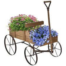 Alpulon Wooden Wagon Plant Bed In Brown