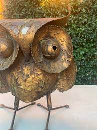 Large Brass Brutalist Metal Owl