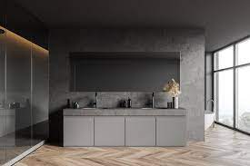 Bathroom With Grey Cabinets Top Grey