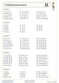 Algebraic Expressions Worksheet