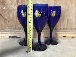 3 Libbey Cobalt Blue Celestial Goblets