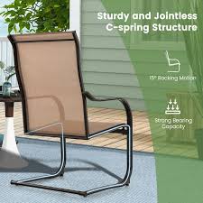 Angeles Home C Spring Sling Metal Textilene Outdoor Dining Chair In Brown Set Of 2