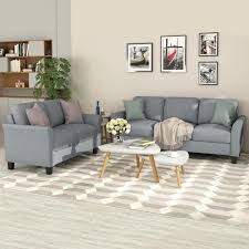 Gray Fabric Loveseat And 3 Seater Sofa