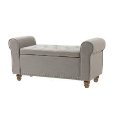 Grey Upholstered Entryway Storage Bench