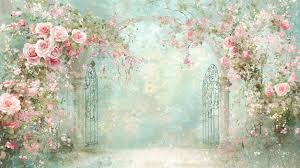 Romantic Rose Garden Gate Watercolor