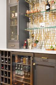 Gray Bar Cabinets With Brass Grille