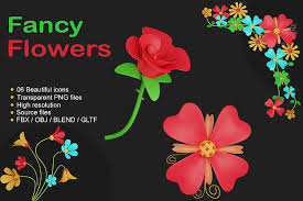 Fancy Flowers 3d Icon Bundle 3d Model