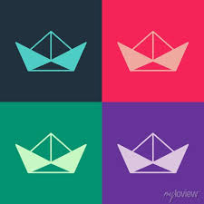 Pop Art Folded Paper Boat Icon Isolated