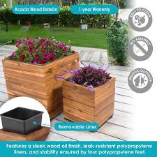 Sunnydaze Decor 2 Piece Square Wood Planter Box With Liner Light Brown