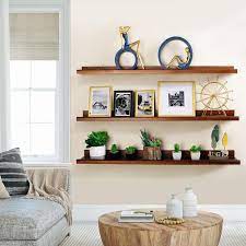 Floating Shelves Wall Mounted Set Of 3 36 In Cherry Brown Wood Shelves Wall Storage Shelves With Lip Design