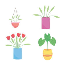 Icon Set Of Beautiful Plants In A Pot