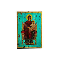 Virgin Mary Icon Enthroned Handmade