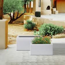 Plantara 32 In And 24 In L Rectangle Solid White Concrete Planter Modern Plant Pot Handmade Garden Flower Pot For Outdoor