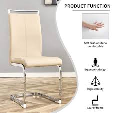 Modern Beige Pu Leather High Back Dining Chair Upholstered Side Chair With C Shaped Metal Legs Office Chair Set Of 4