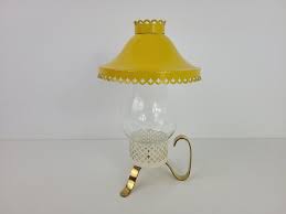 Vintage Yellow Brass Glass Lamp From