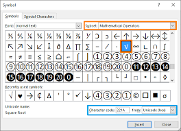 Square Root Symbol In Excel