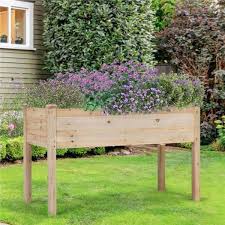 49 In X 23 In X 30 In Natural Wood Color Wooden Raised Garden Bed For Vegetables Flowers Herbs