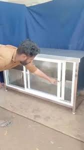 Grey Stainless Steel Glass Cabinet With