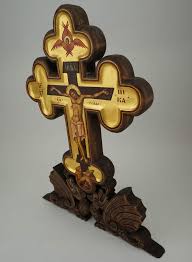 Hand Painted Carved Crucifix Icon