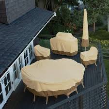 Classic Accessories Veranda Large Round Patio Table Set Cover With Umbrella Hole