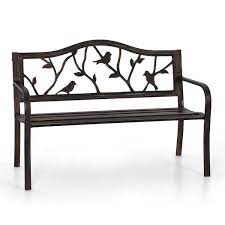 50 In 2 Person Black Antique Finish Metal Outdoor Bench With Classic Bird Pattern