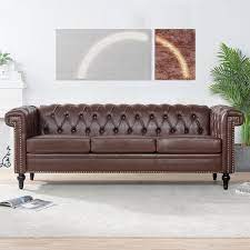 Flared Arm Faux Leather Straight Sofa
