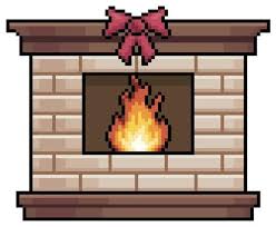 Pixel Art Fireplace With Bow Ornament