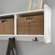 Home Decorators Collection 9 2 In H X 40 In W X 8 7 In D White Wood Floating Decorative Cubby Wall Shelf With Hooks And Baskets