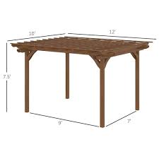 Outsunny 12 Ft X 10 Ft Outdoor Pergola Wood Gazebo Grape Trellis With Stable Structure Deck Brown