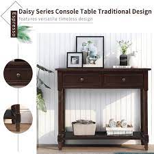 Espresso Narrow Console Table Sofa Table With Drawers Wood Entryway Ta