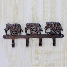Key Holder Antiqued Elephants On Copper