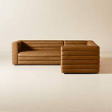 Channeled Brown Leather Sectional Sofa