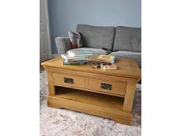 Farmhouse Oak Coffee Table With Drawer