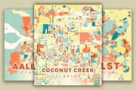 Coconut Creek Florida Colorful Map