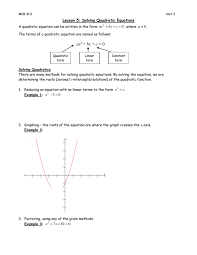 Lesson 5 Solving Quadratic Equations 0 A