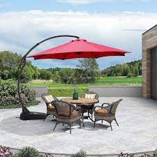 Casainc 11 Ft Cantilever Patio Umbrella Large Outdoor Heavy Duty Offset Hanging Umbrella With Base In Red