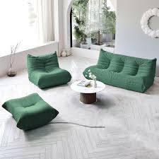 3 Piece Lazy Floor Sofa Thick Couch Bedroom Living Room Teddy Velvet Bean Bag In Green 1 Seat 3 Seat Ottoman