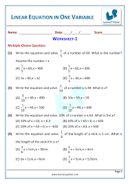 Linear Equation In One Variable Workbook 1