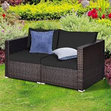Gymax 4pcs Rattan Corner Sofa Set Patio Outdoor Furniture Set W Black
