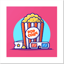 Popcorn 3d Glasses And Ticket Cartoon