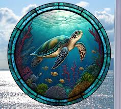 Faux Stained Glass Sea Turtle Window