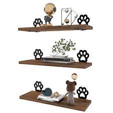 15 7 In W X 5 1 In D Paw Prints Wall Decor Floating Shelves Set Of 3 Cute Rustic Wooden Shelf Decorative Wall Shelf