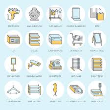 Retail Supplies Flat Line Icons