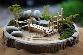 Zen Garden With Miniature Bridge Sand