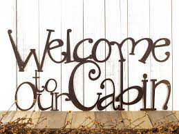 Welcome To Our Cabin Metal Sign Copper