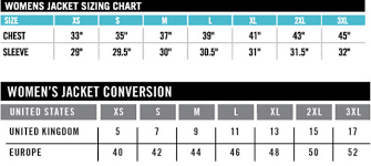 Icon Women S Jacket Size Chart